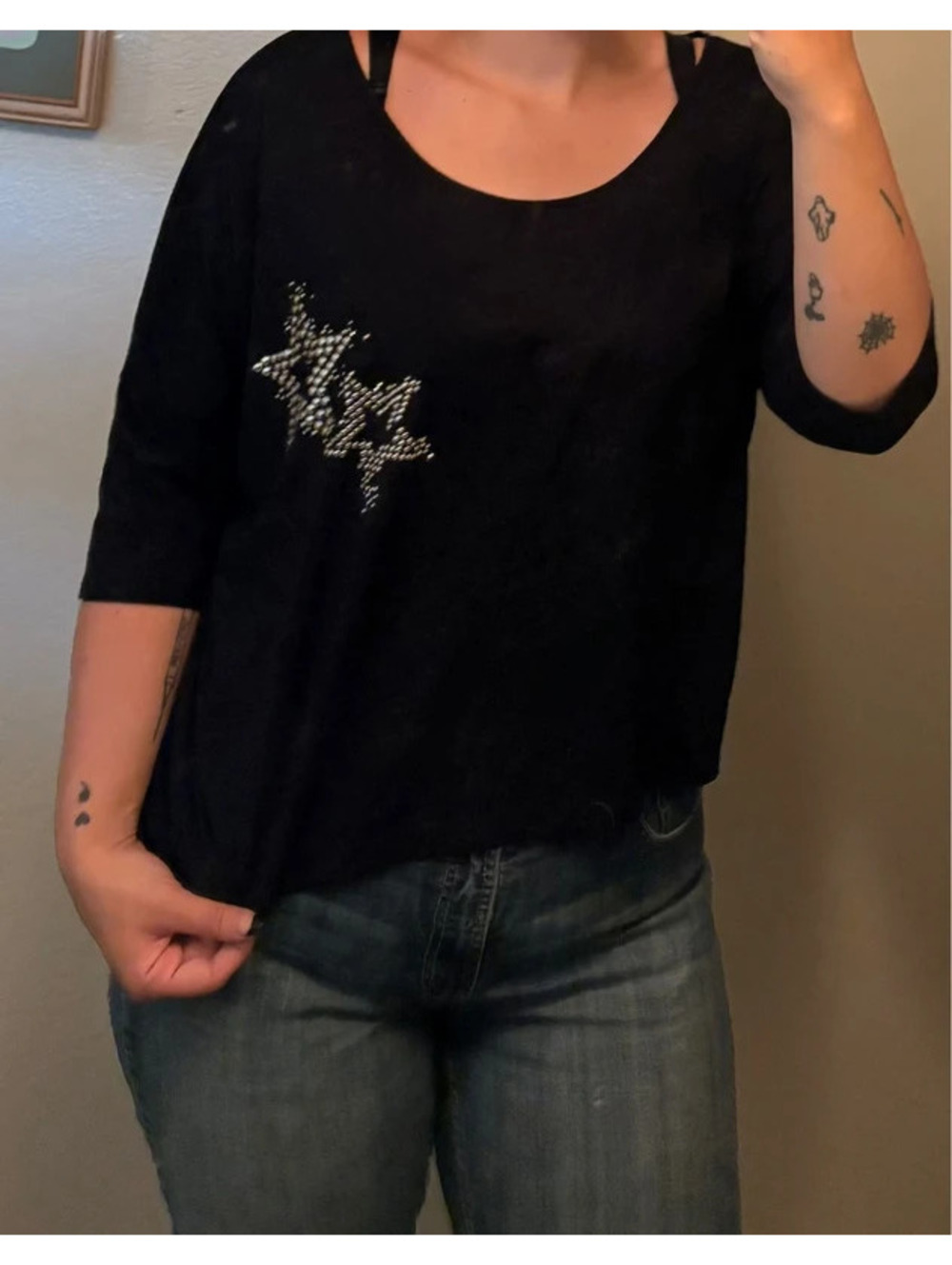 Alternative Baddie Black Baggy Tee with studded stars